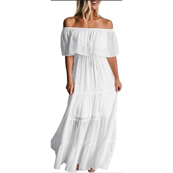 NWT Soft White Swiss Dot Off Shoulder Maxi XL - Picture 2 of 3
